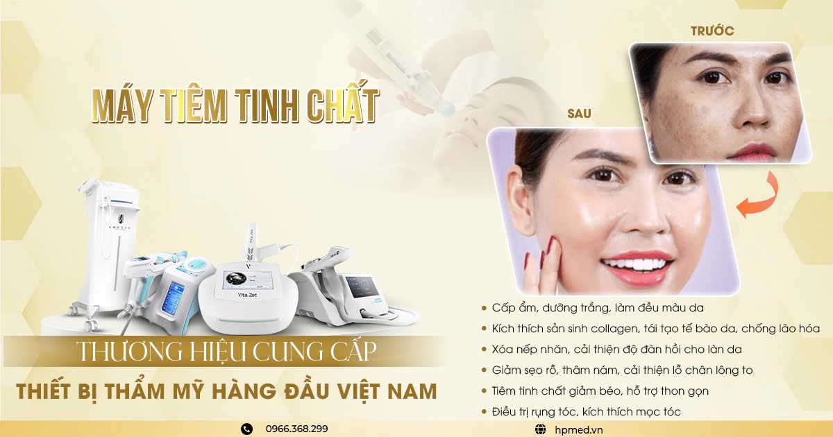 Máy tiêm tinh chất thẩm mỹ và hình ảnh trước sau điều trị cải thiện nám sạm da mặt